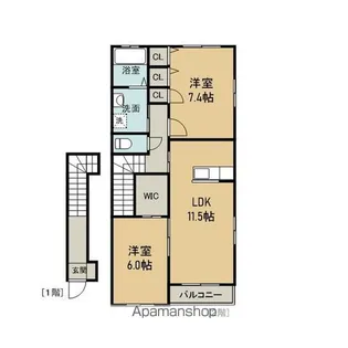 楽々園ハウス【203号室】の間取り