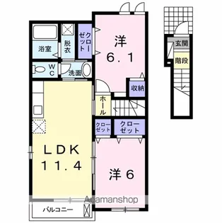 コ−ポ ラ・メ−ルⅡ【2階】の間取り