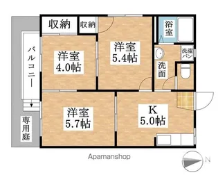 ハイツ下山A・B棟【A102号室】の間取り