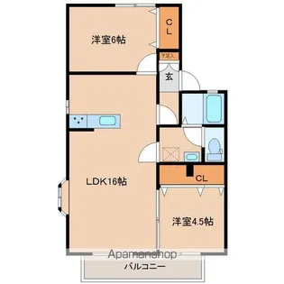 グランディール中央Ⅰ【1階】の間取り