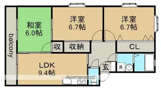 プリミエール岩野Ⅱ【3階】の間取り