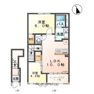 エクシード中ノ目【202号室】の間取り