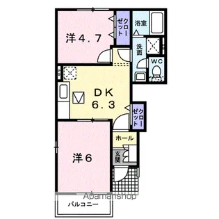 アップヴィレッジB【1階】の間取り