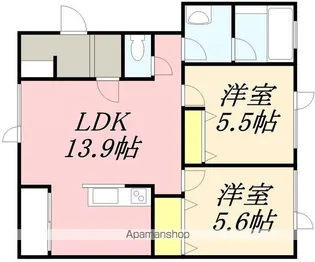 2LDKの間取り画像