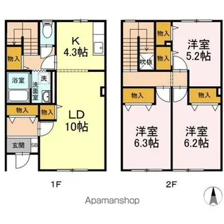 北海道河東郡音更町木野大通東17丁目【テラスハウス】の間取り
