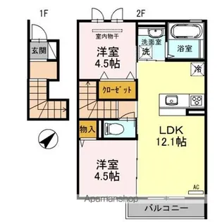 メゾン・ド・ボヌール 秀 B棟【2階】の間取り