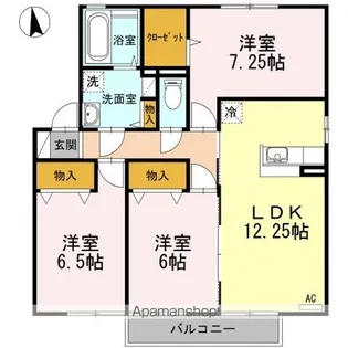 リビングタウン江戸屋敷 C棟【206号室】の間取り