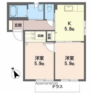 シャンドール【A-102号室】の間取り