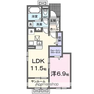 フォンテーヌⅢ B【1階】の間取り