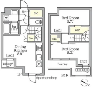 アジールコート三宿テラス【1階】の間取り