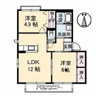 サンクレストA・B棟【A102号室】の間取り