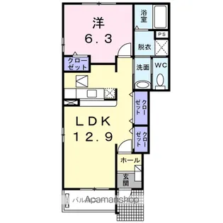 ノース リヴァーA【1階】の間取り
