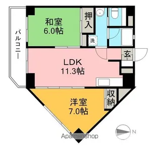 コーポ朝日Ⅶ【6階】の間取り
