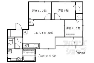 ルピナス嵯峨B棟【1階】の間取り