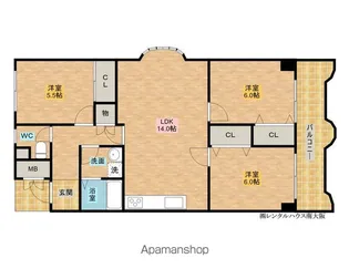 ソレイユ岸和田壱番館【401号室】の間取り