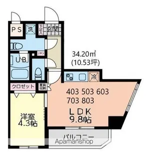 イーストサイド【7階】の間取り