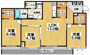 ボーデングラス三国ヶ丘【3階】の間取り