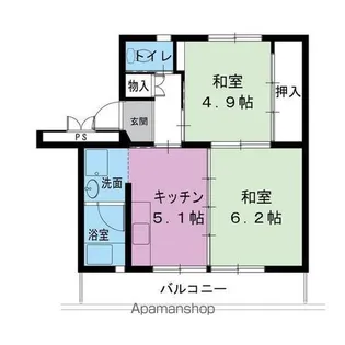 ビレッジハウス東河原1号棟【2階】の間取り