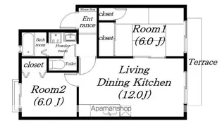 レークシティ長浜【102号室】の間取り