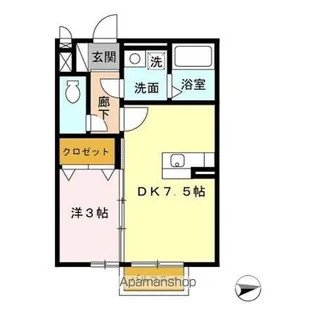 1DKの間取り画像