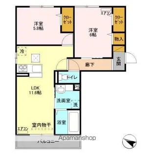 ヴィルヌーブみどりの【1階】の間取り