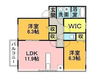 試験場前ハウスA・B【Ⅰ201号室】の間取り