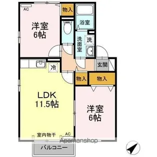 グランコートE棟【2階】の間取り
