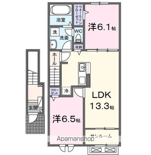 カーサ セイスB【2階】の間取り