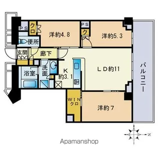 ザ・パークハウス福岡タワーズEAST【1504号室】の間取り