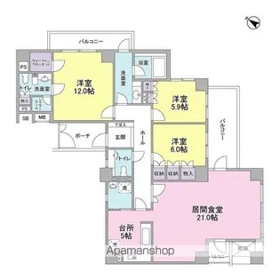 ロイヤルフェルティ豊中緑丘【3階】の間取り