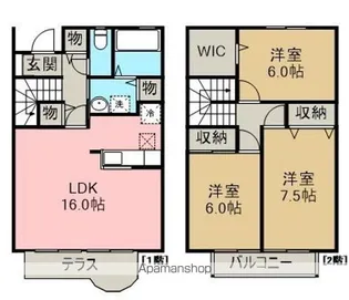 埼玉県川越市小仙波町3丁目【テラスハウス】の間取り