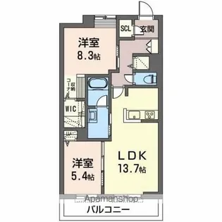 オカバ姫路青山シャーメゾン B【2階】の間取り