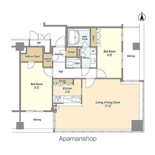 品川グラスレジデンス【14階】の間取り