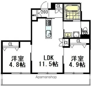 (仮称)境南町3丁目ヘーベルメゾン【203号室】の間取り