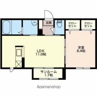 アジュール小杉B【105号室】の間取り