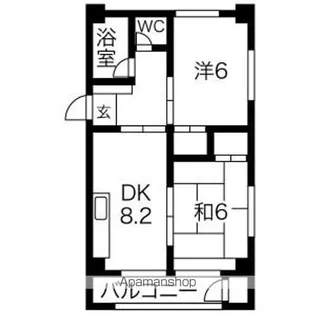 川原マンション【2B号室】の間取り