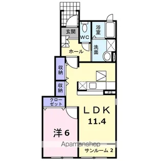 パルコプレッソB【1階】の間取り