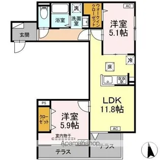 2LDKの間取り画像