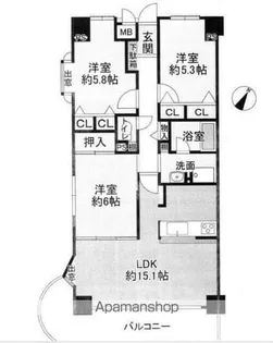 姫路甲丘アーバンコンフォート【7階】の間取り