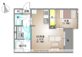 GRANDTIC 大元駅東【102号室号室】の間取り