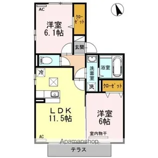 ヴェルデパティオ中央 A棟【103号室】の間取り