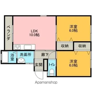 南ヒルズA【2-B号室】の間取り