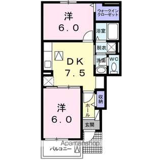 フルール 蘭Ⅱ B【1階】の間取り