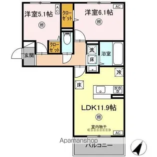 セジュールオッツ長嶺【1階】の間取り