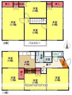 福島県いわき市内郷綴町川原田【一戸建】の間取り