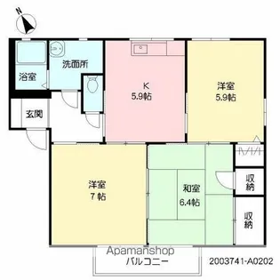 アイエス猪野 A棟【A202号室】の間取り
