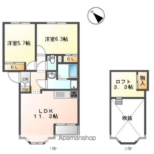 グネシィ ケント(GUNECY KENT)【2階】の間取り