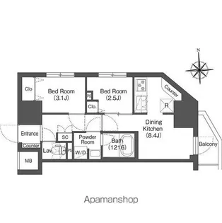 コンフォリア・リヴ木場【6階】の間取り