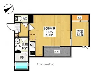 GRANDTIC L3 国富(グランティック エルスリー クニト【105号室号室】の間取り