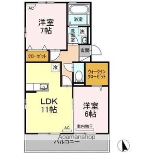 ルミエール朝生田【2階】の間取り